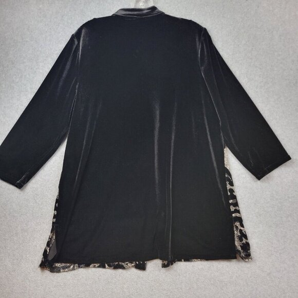 Chicos Travelers Womens Medium 1 Black Button-Front Tunic Velvet Jacket Stretch - Picture 4 of 11